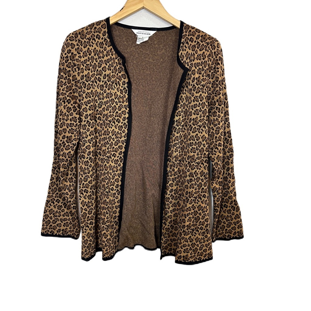Exclusively Misook Leopard‎ Print Open Front Cardigan Sweater Women’s Small